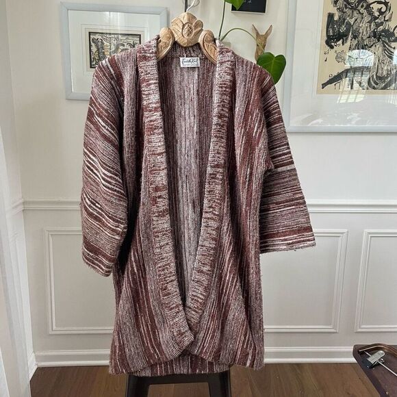 Vintage 70s Cuddle Knits Brown Open Front Cardigan Sweater M - Picture 1 of 6